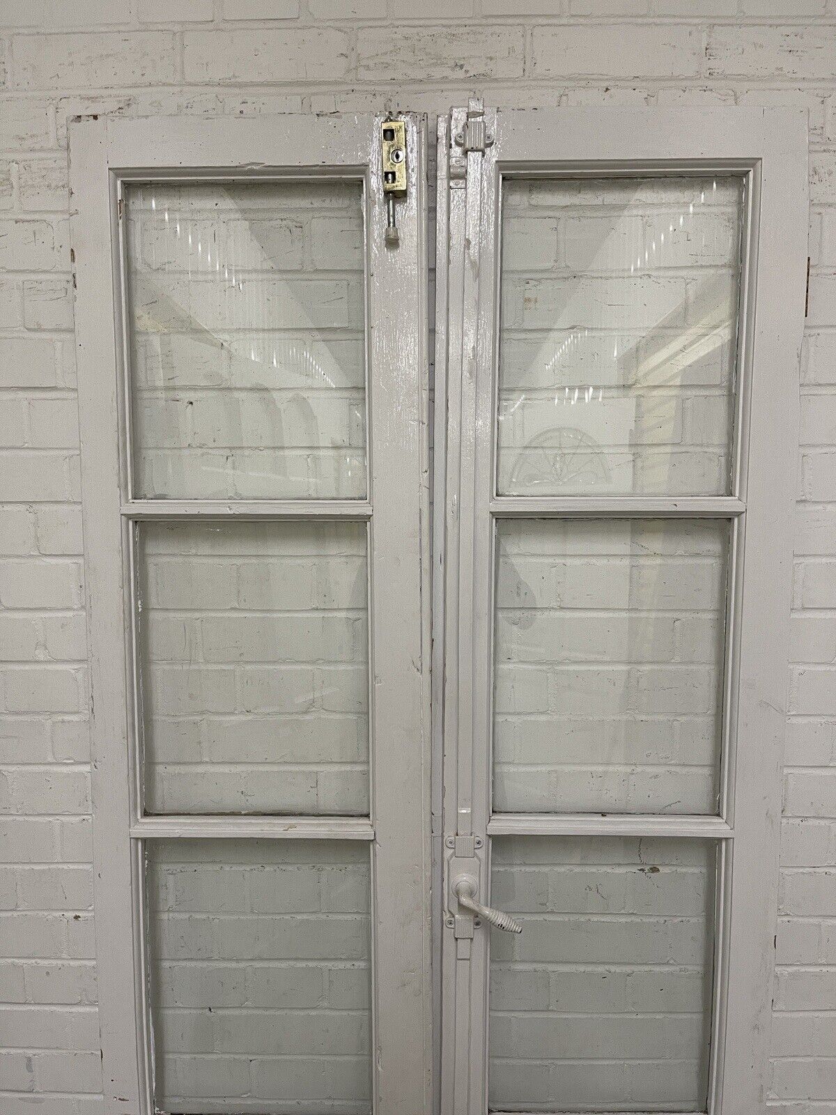 Reclaimed Old French Single Panel Glass Wooden Double Doors 2030 x 920mm