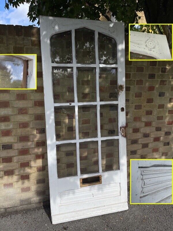 Reclaimed Georgian Oak Wooden Panel Bevelled Glass External Door 2125 x 906mm
