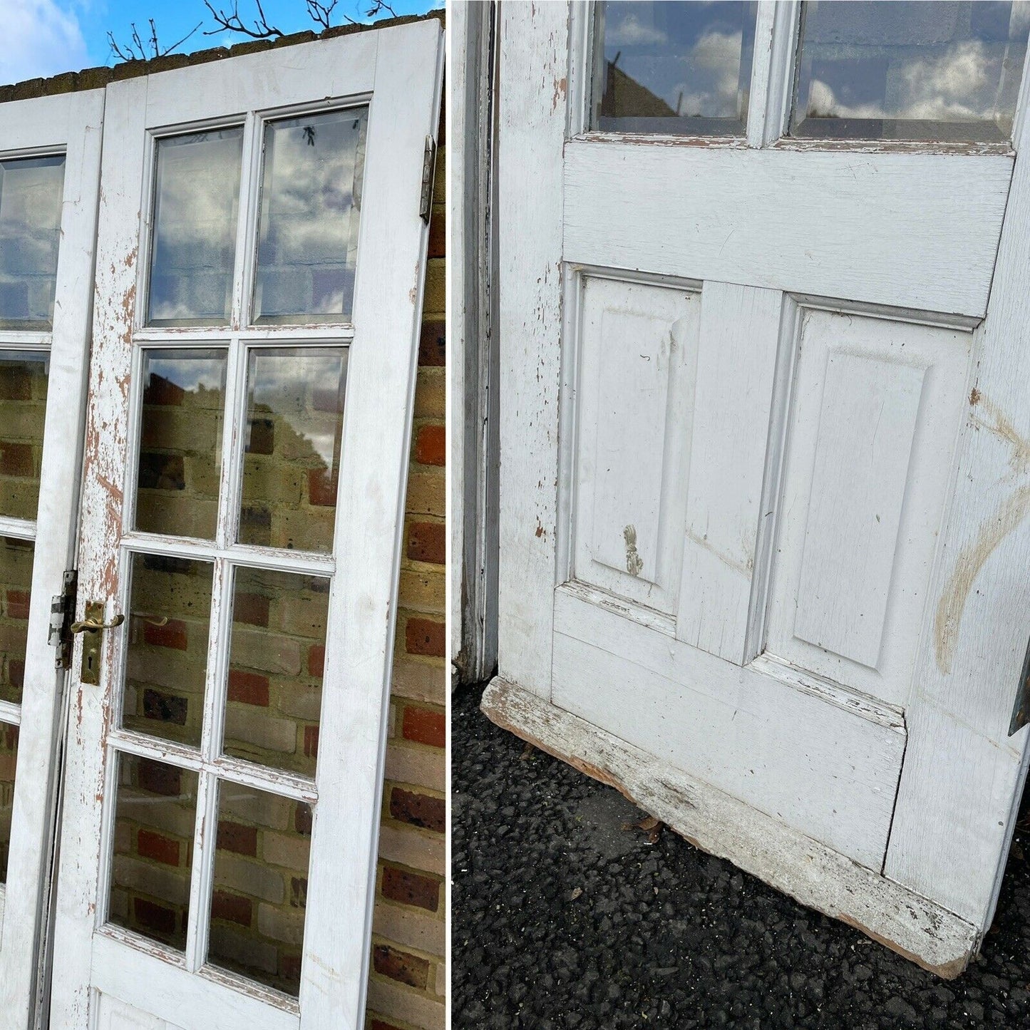 Reclaimed French Single Panel BEVELLED Glass Wooden Double Doors 1980 x 1100mm