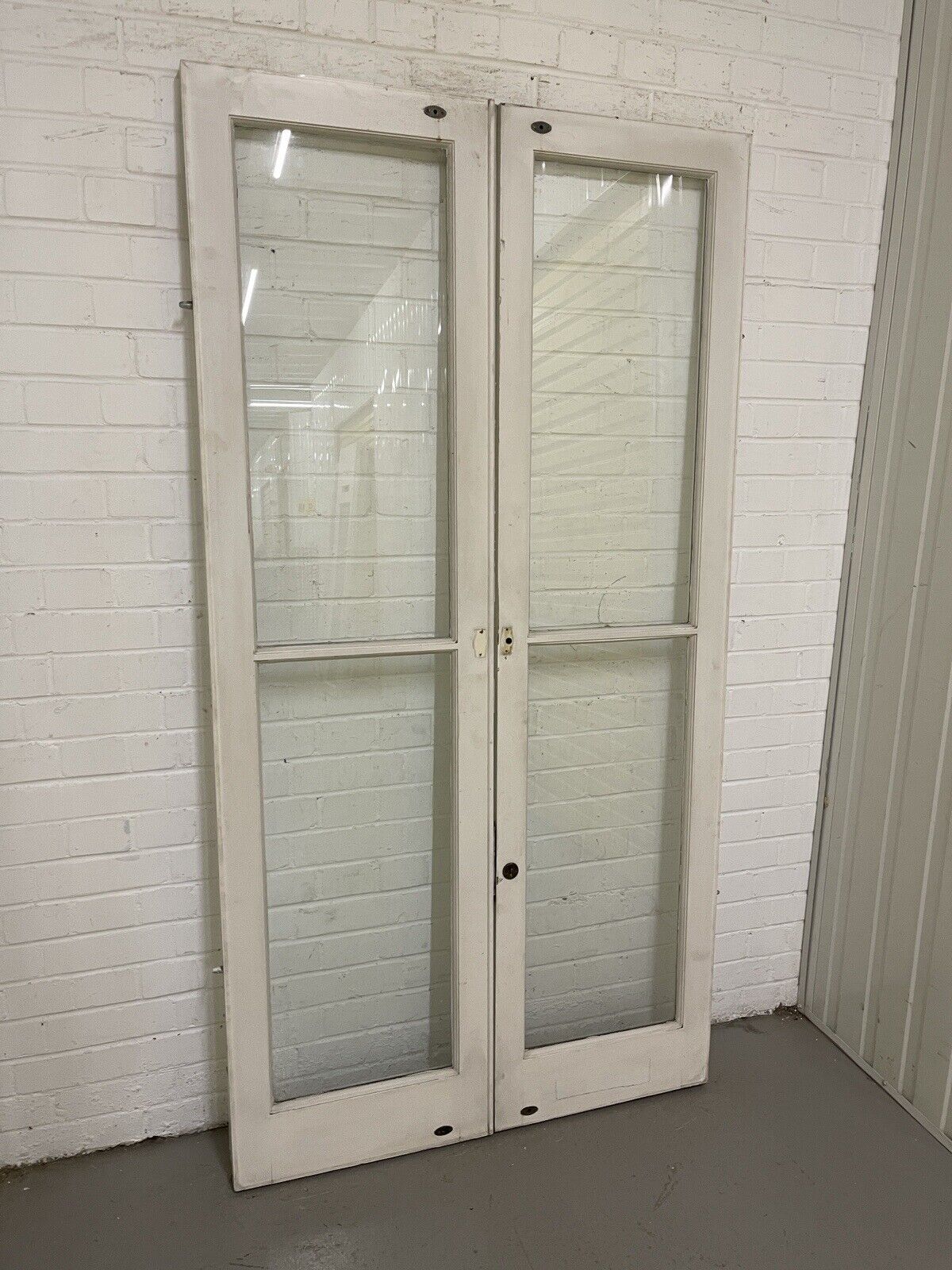 Reclaimed French Toughened Single Panel Glass Wooden Double Door 1925 x 1004mm