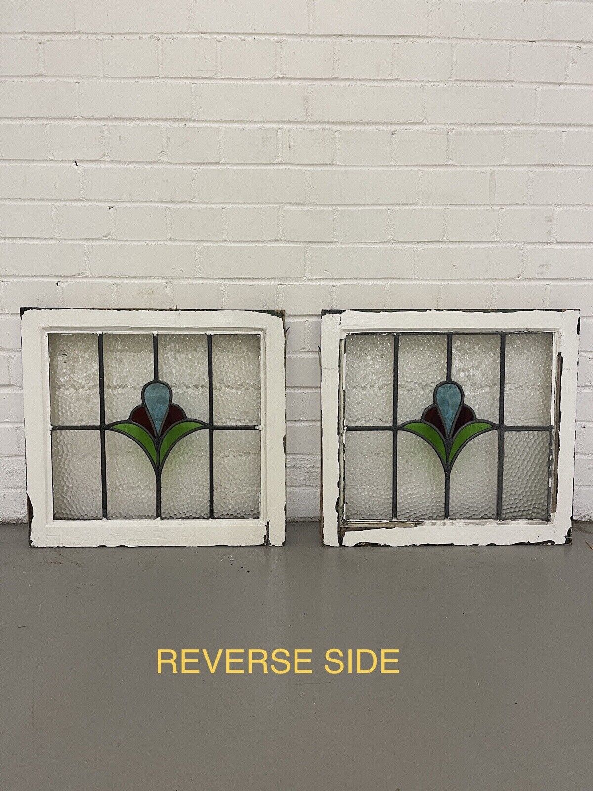 Reclaimed Leaded Light Stained Glass Art Nouveau Wooden Window Panel