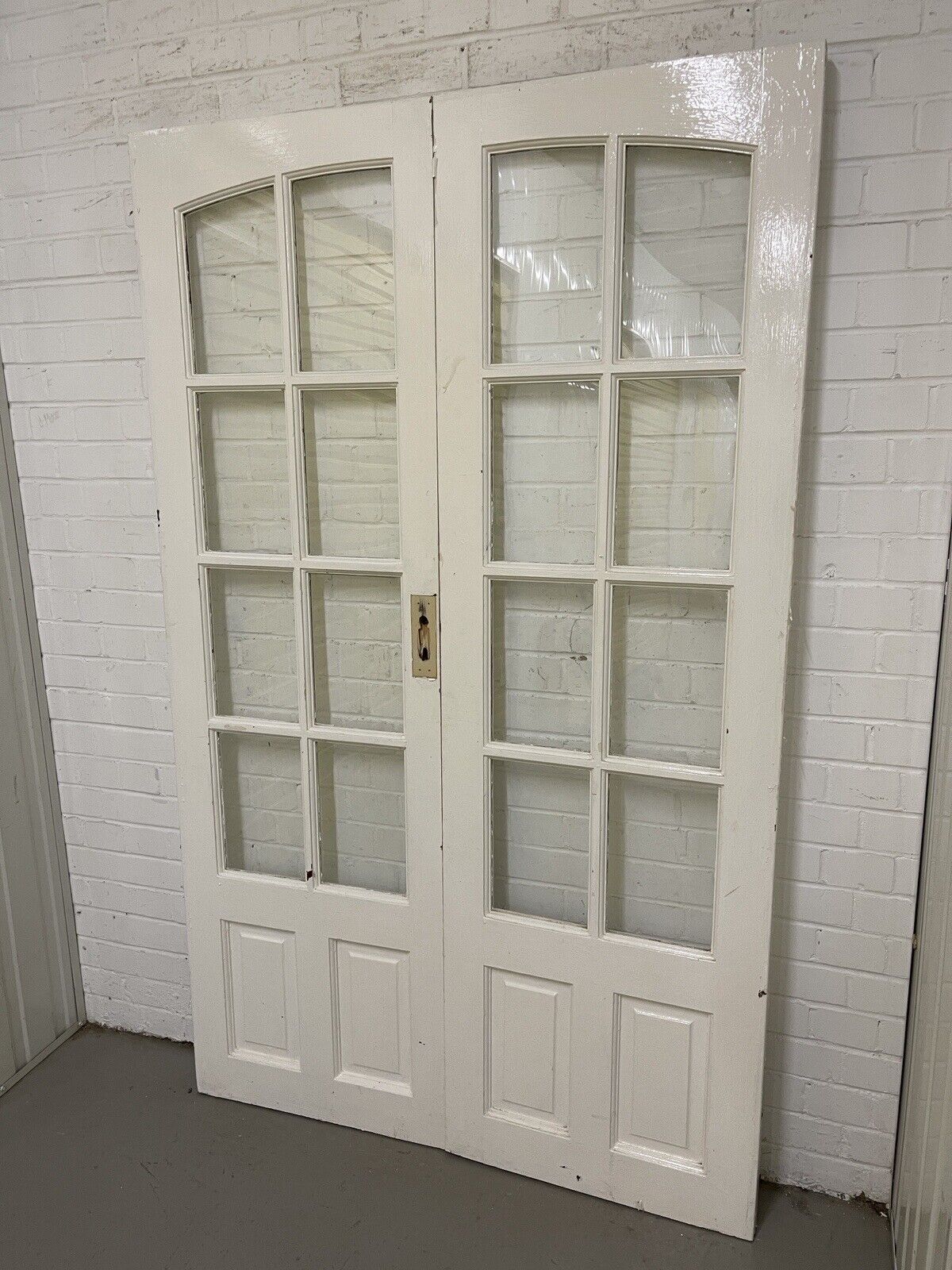 Reclaimed Old Georgian French Single Panel Glass Wooden Double Doors 1915 x 1170