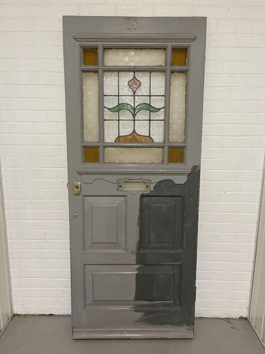 Reclaimed Victorian Edwardian Wooden Stained Glass Front Door 2080mm x 860mm
