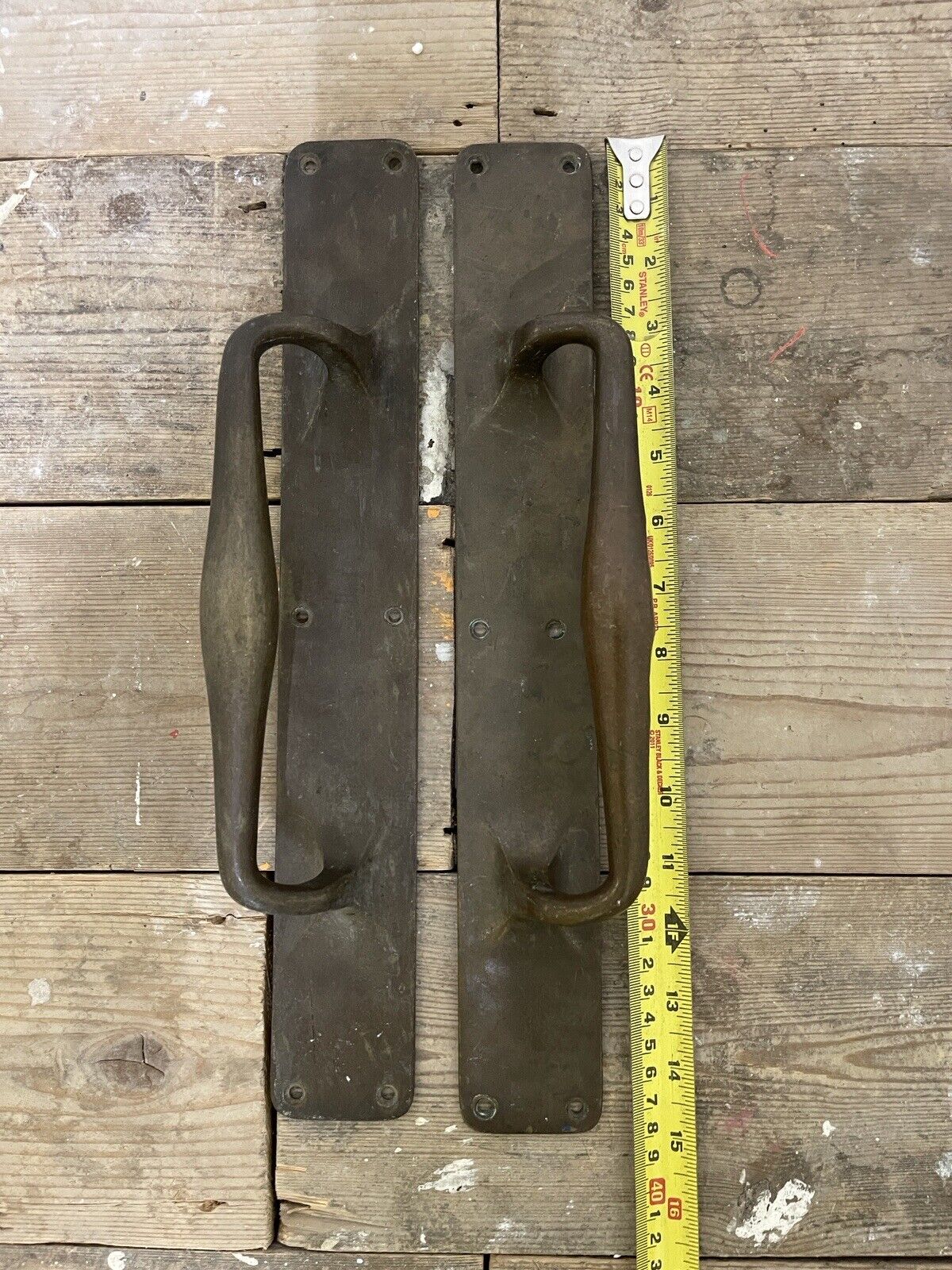 Pair Of Large Reclaimed Antique Phosphur Bronze Brass Door Handles 375mm