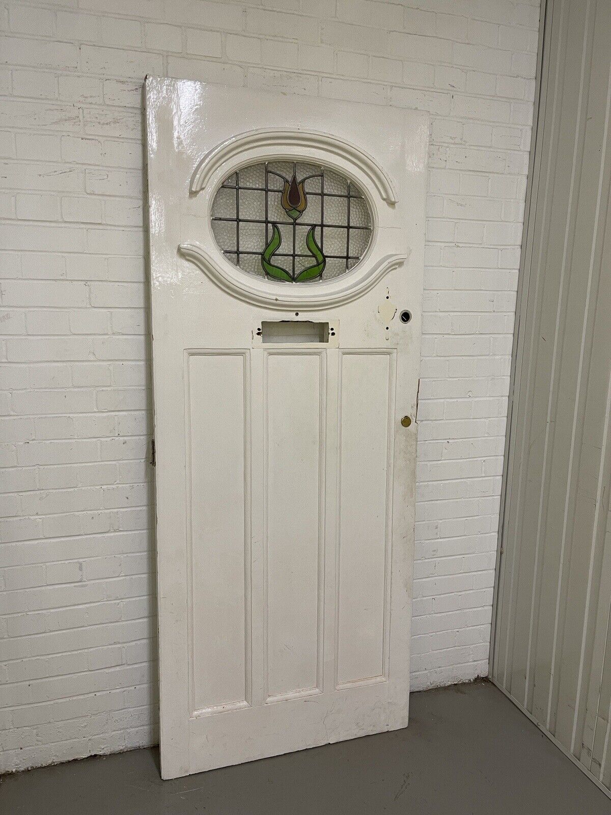 Reclaimed Victorian Edwardian Wooden Panel Stained Glass Front Door 2076 x 860mm