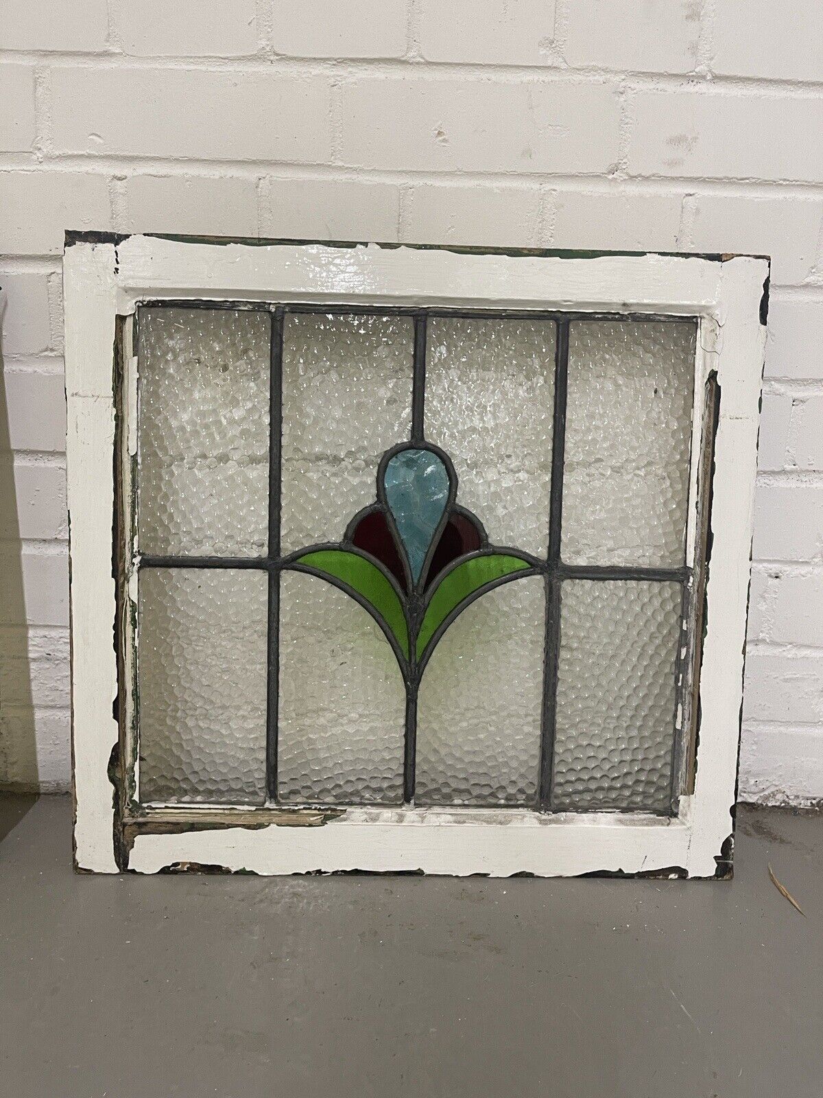 Reclaimed Leaded Light Stained Glass Art Nouveau Wooden Window Panel