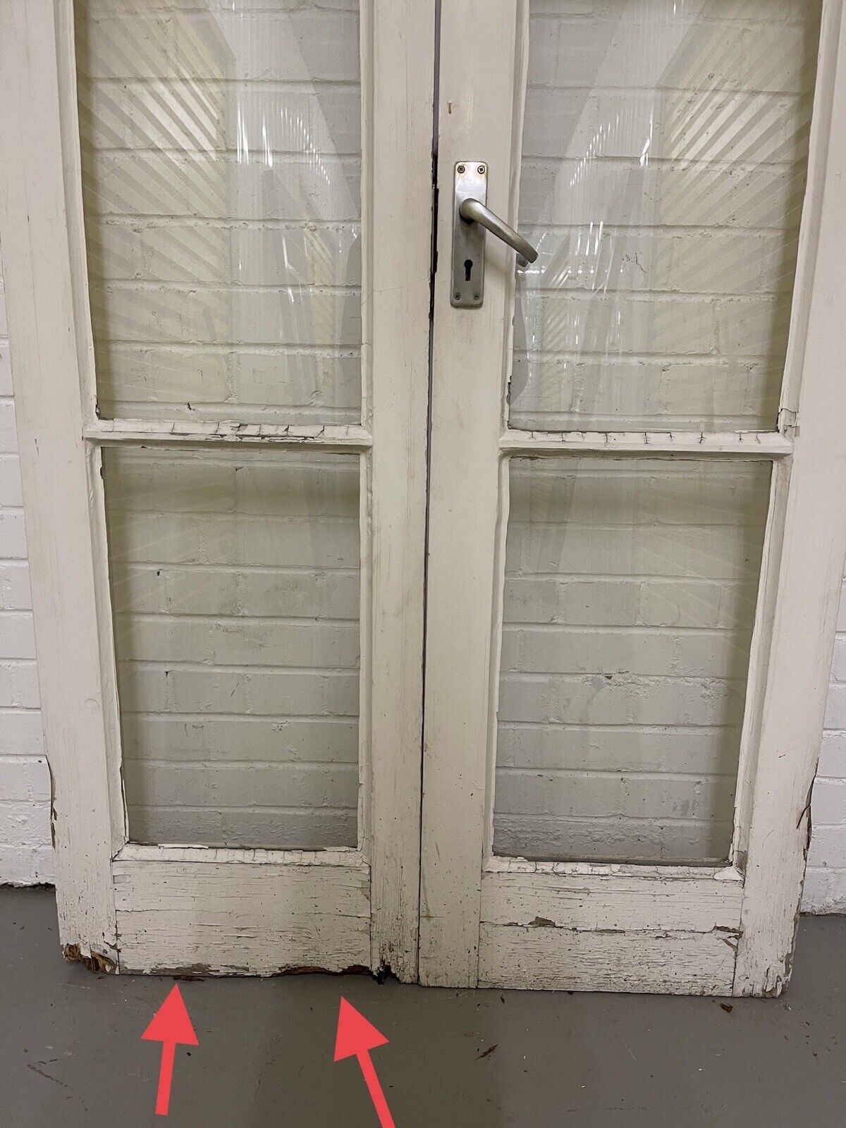 Reclaimed Old French Single Panel Glass Wooden Double Doors 1970mm x 1110mm