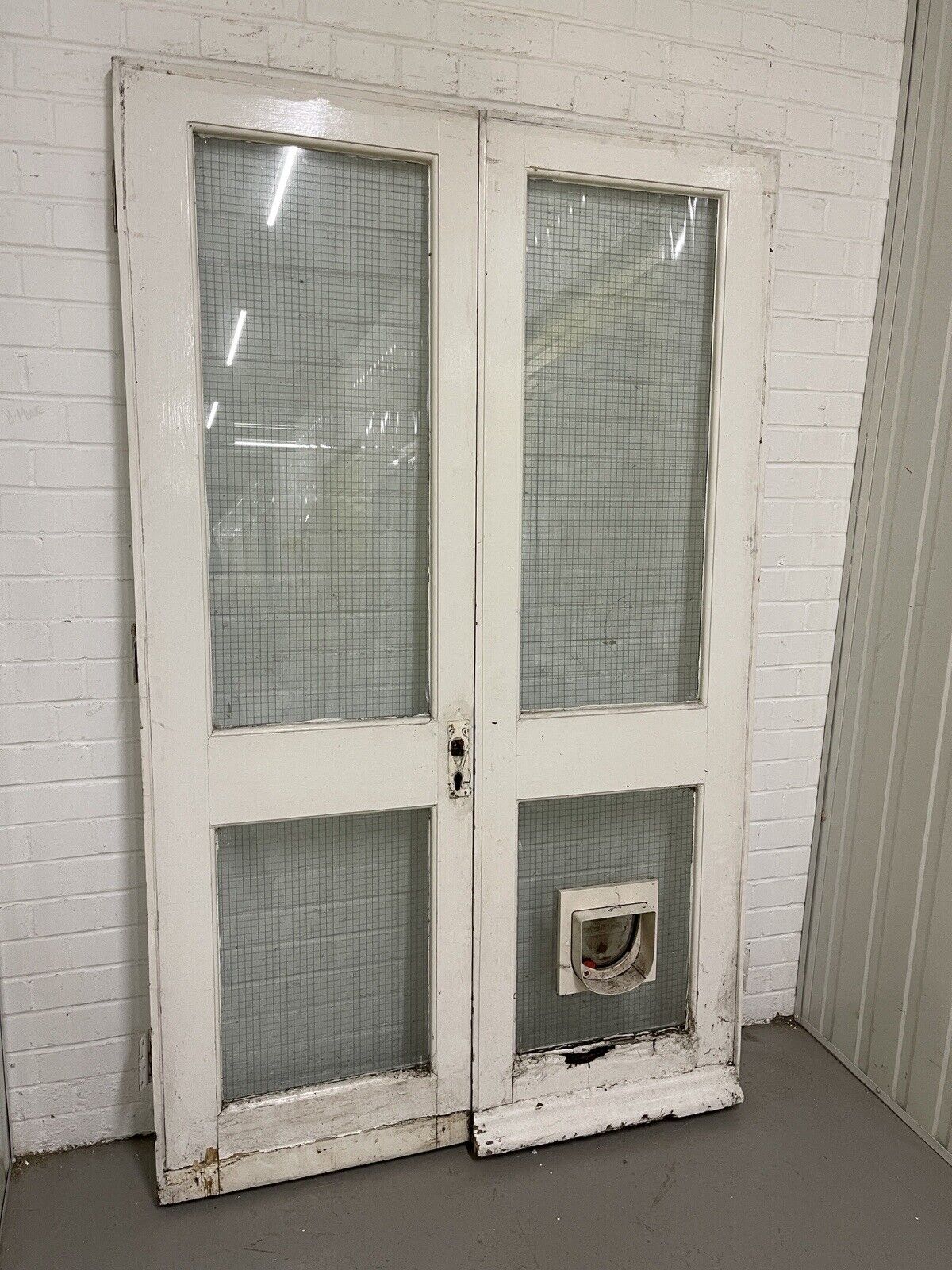Reclaimed Old French Single Panel SAFETY Glass Wooden Double Doors 1225 x 1970mm