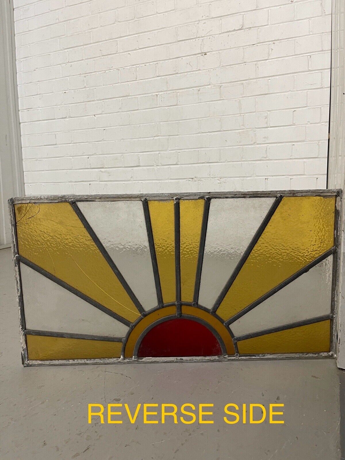 Reclaimed Sunburst Leaded Light Stained Glass Window Panel 630mm x 335mm