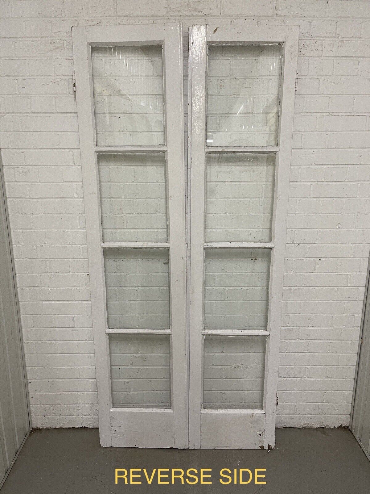 Reclaimed Old French Single Panel Glass Wooden Double Doors 2030 x 920mm