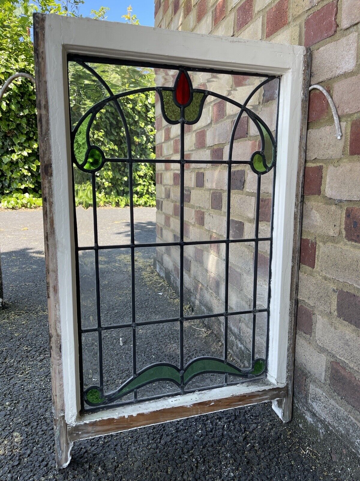 Reclaimed Leaded Light Stained Glass Art Nouveau Window Panel 835 x 530mm