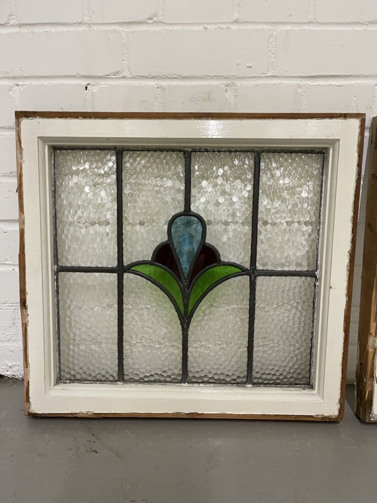 Reclaimed Leaded Light Stained Glass Art Nouveau Wooden Window Panel