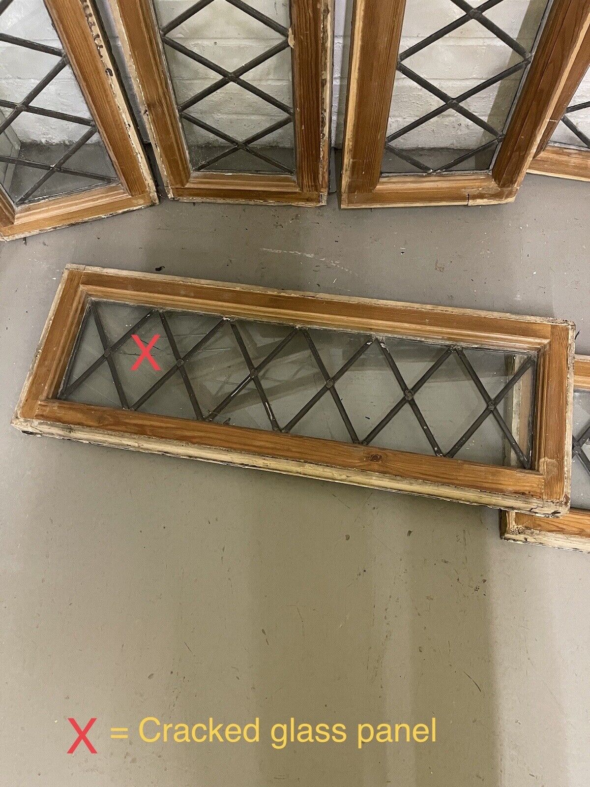 Job Lot Of 11 Reclaimed Leaded Light Diamond Panel Wooden Windows