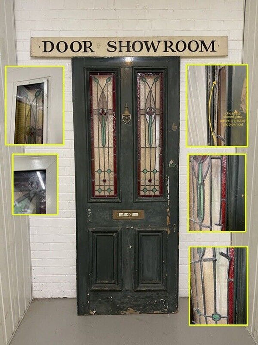 Reclaimed Victorian Stained Glass Wooden Front Door 2110 x 860mm