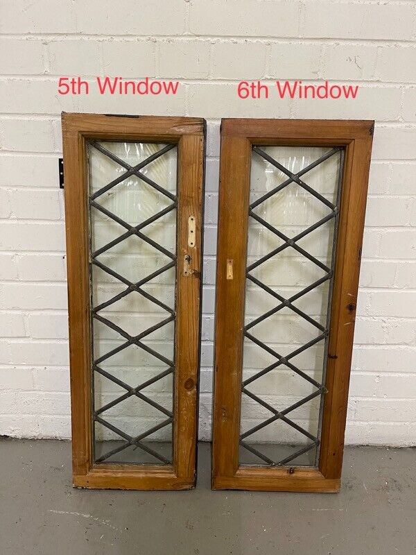 Job Lot Of 11 Reclaimed Leaded Light Diamond Panel Wooden Windows