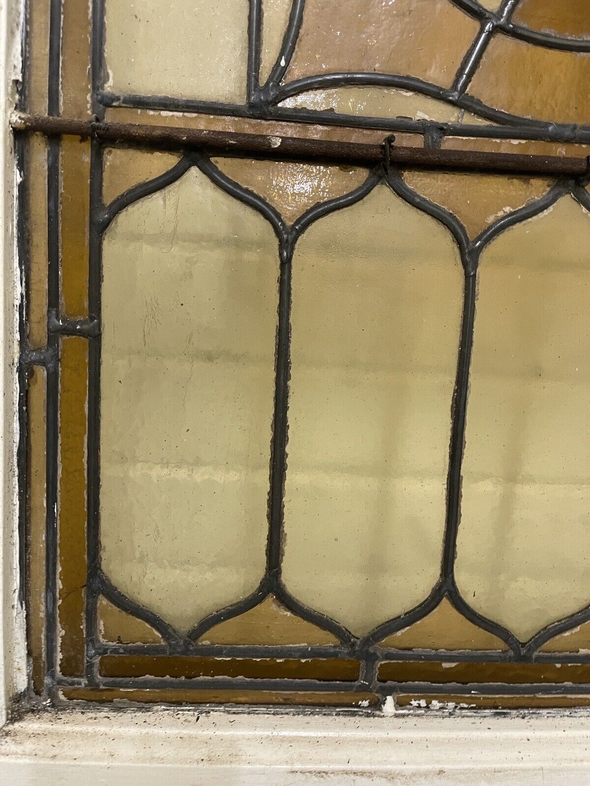 Reclaimed Leaded Light Stained Glass Art Nouveau Wooden Window Panel