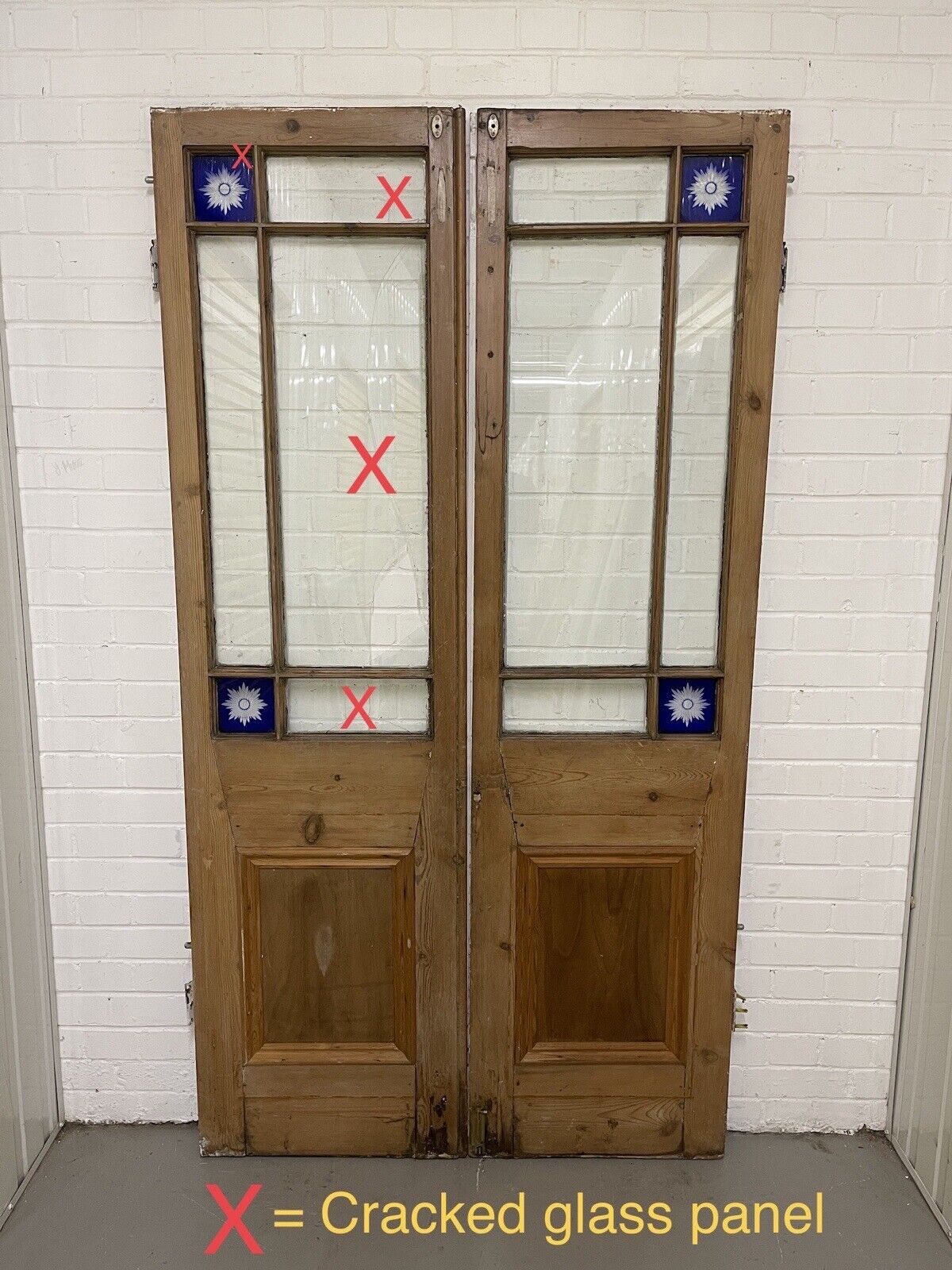 Reclaimed Old French Single Panel Glass Wooden Double Doors 2045mm x 1110mm