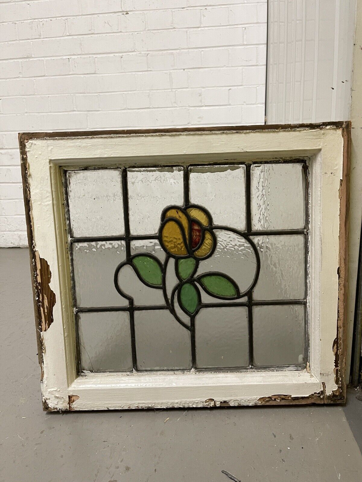 Reclaimed Floral Leaded Light Stained Glass Art Nouveau Window Panel 505 x 455mm