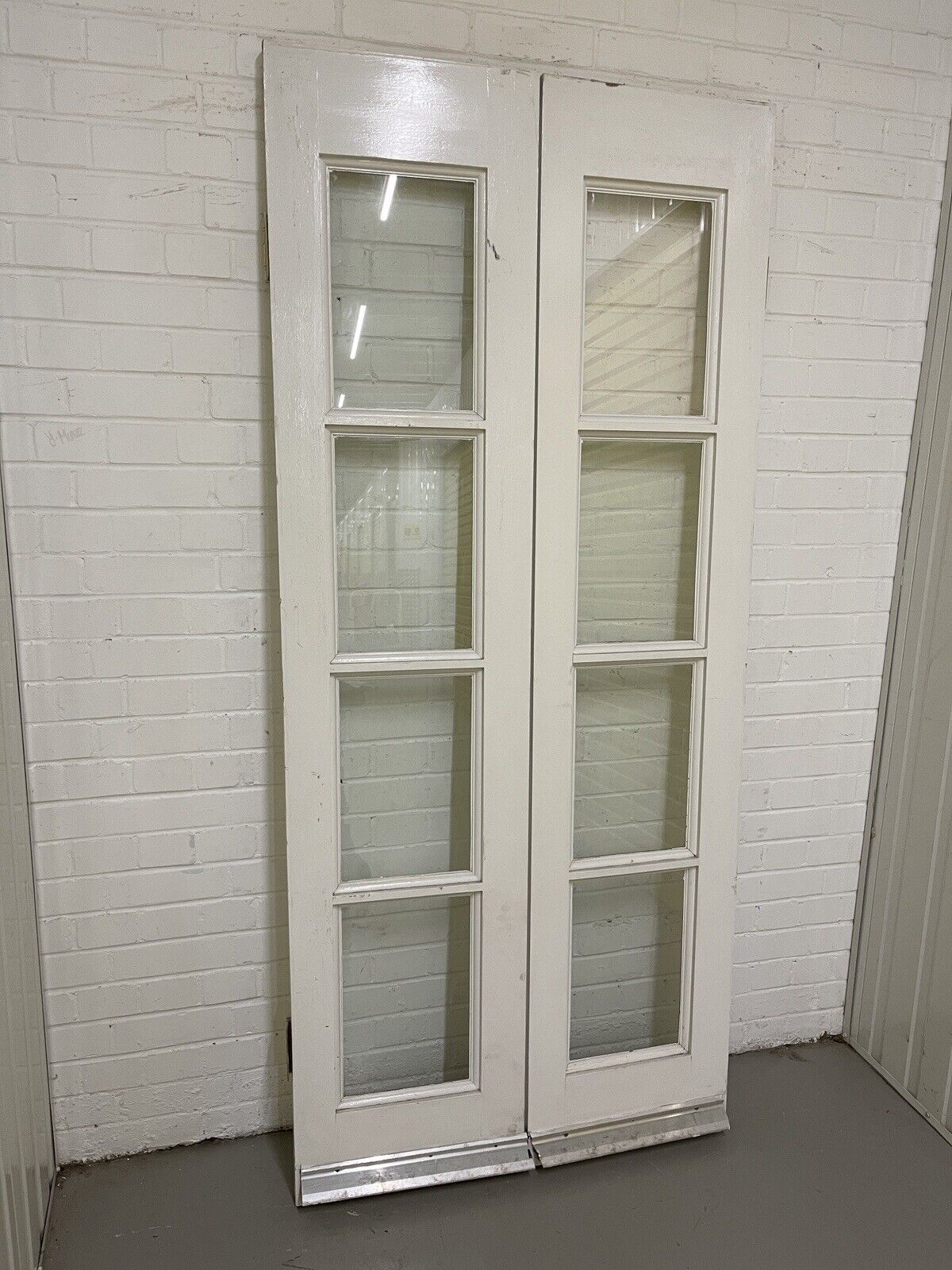 Reclaimed Old French Single Panel Glass Wooden Double Doors 2050 or 2055 x 913mm