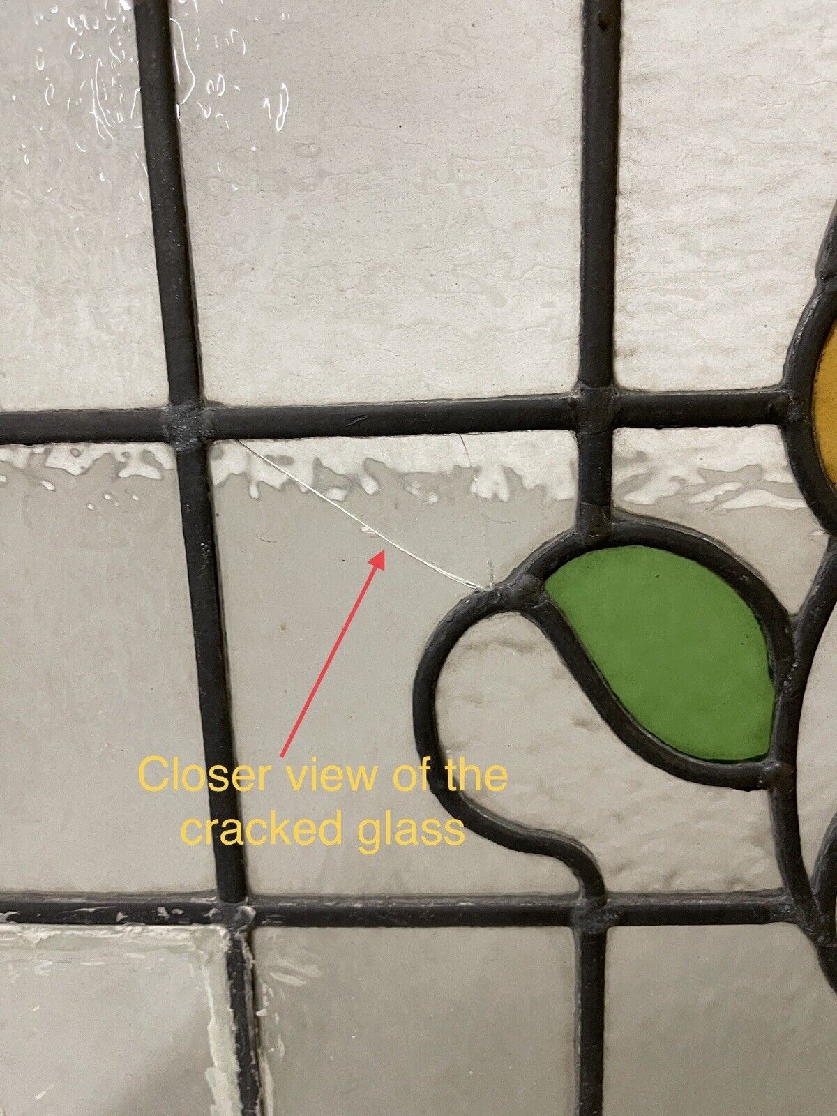 Reclaimed Floral Leaded Light Stained Glass Art Nouveau Window Panel 625 x 450mm