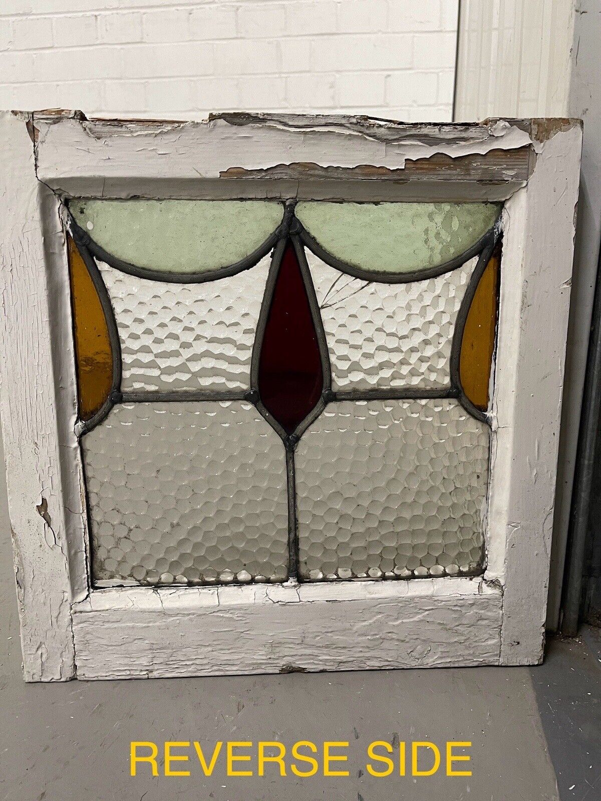 Pair Of Reclaimed Leaded Light Stained Glass Window Panels 375 x 378mm 370 x 370