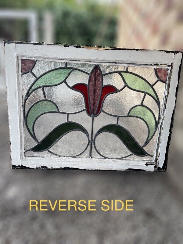Reclaimed Leaded Light Stained Glass Art Nouveau Wooden Window Panel