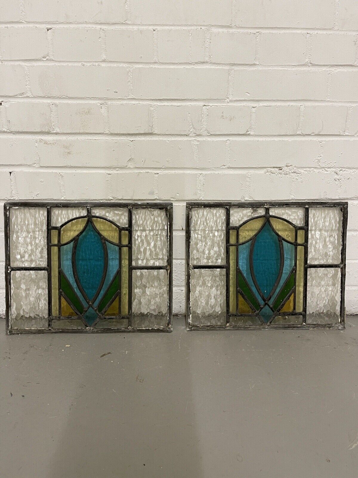Reclaimed Art Nouveau Leaded Light Stained Glass Surround Panels
