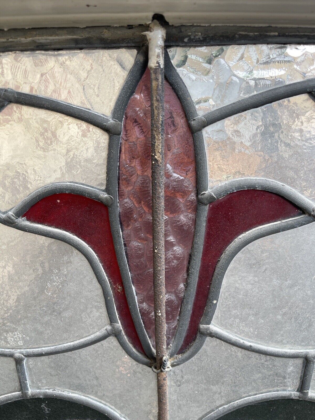 Reclaimed Leaded Light Stained Glass Art Nouveau Wooden Window Panel