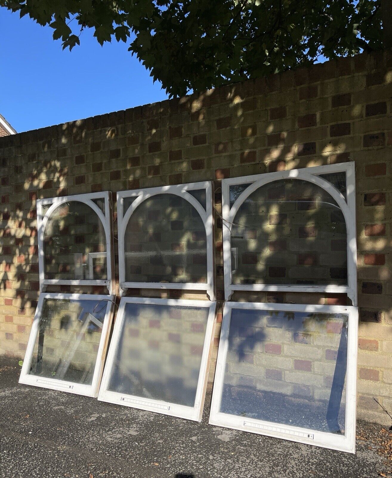 Three Pairs Of Reclaimed Victorian Double Glazed Arch Wooden Sash Windows