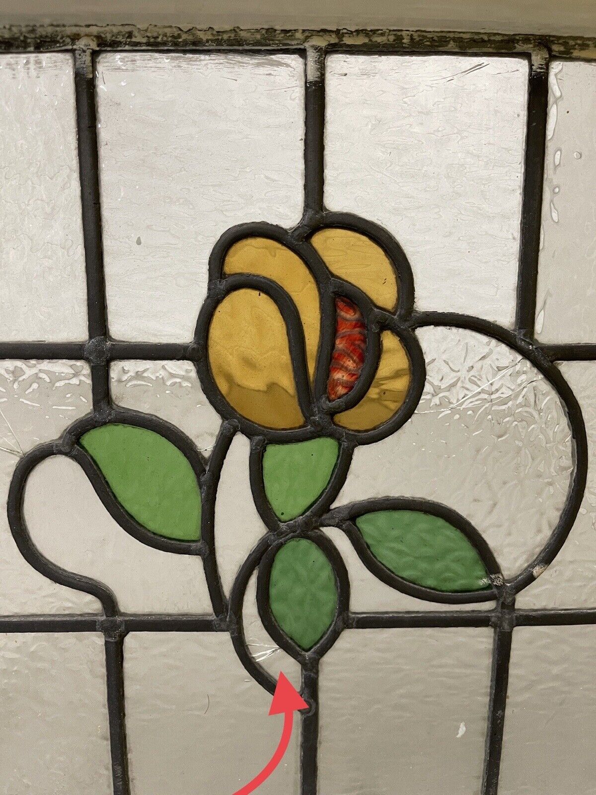 Reclaimed Floral Leaded Light Stained Glass Art Nouveau Window Panel 625 x 450mm
