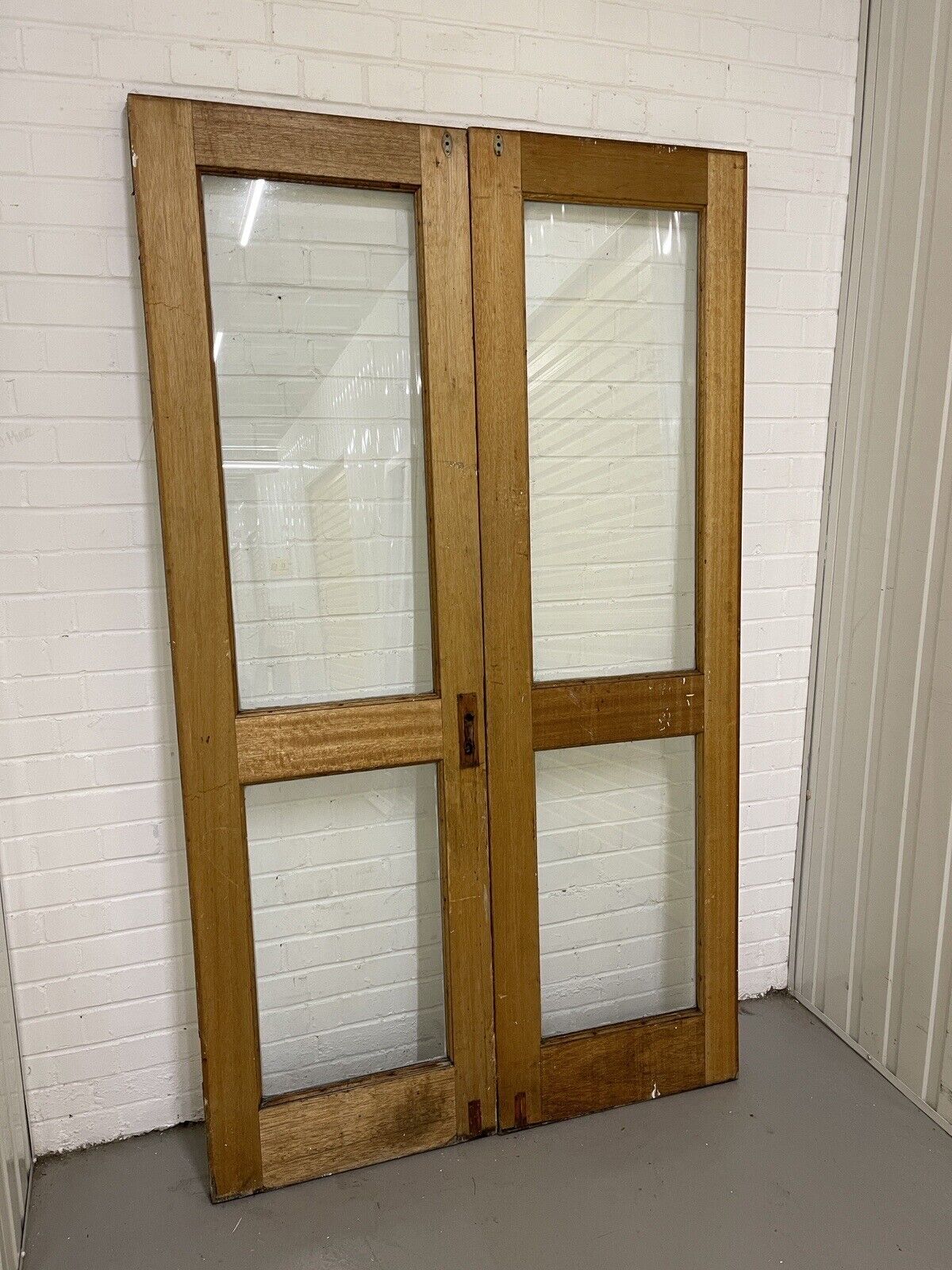Reclaimed Old French Single Panel Glass Wooden Double Doors 1980 x 1163mm