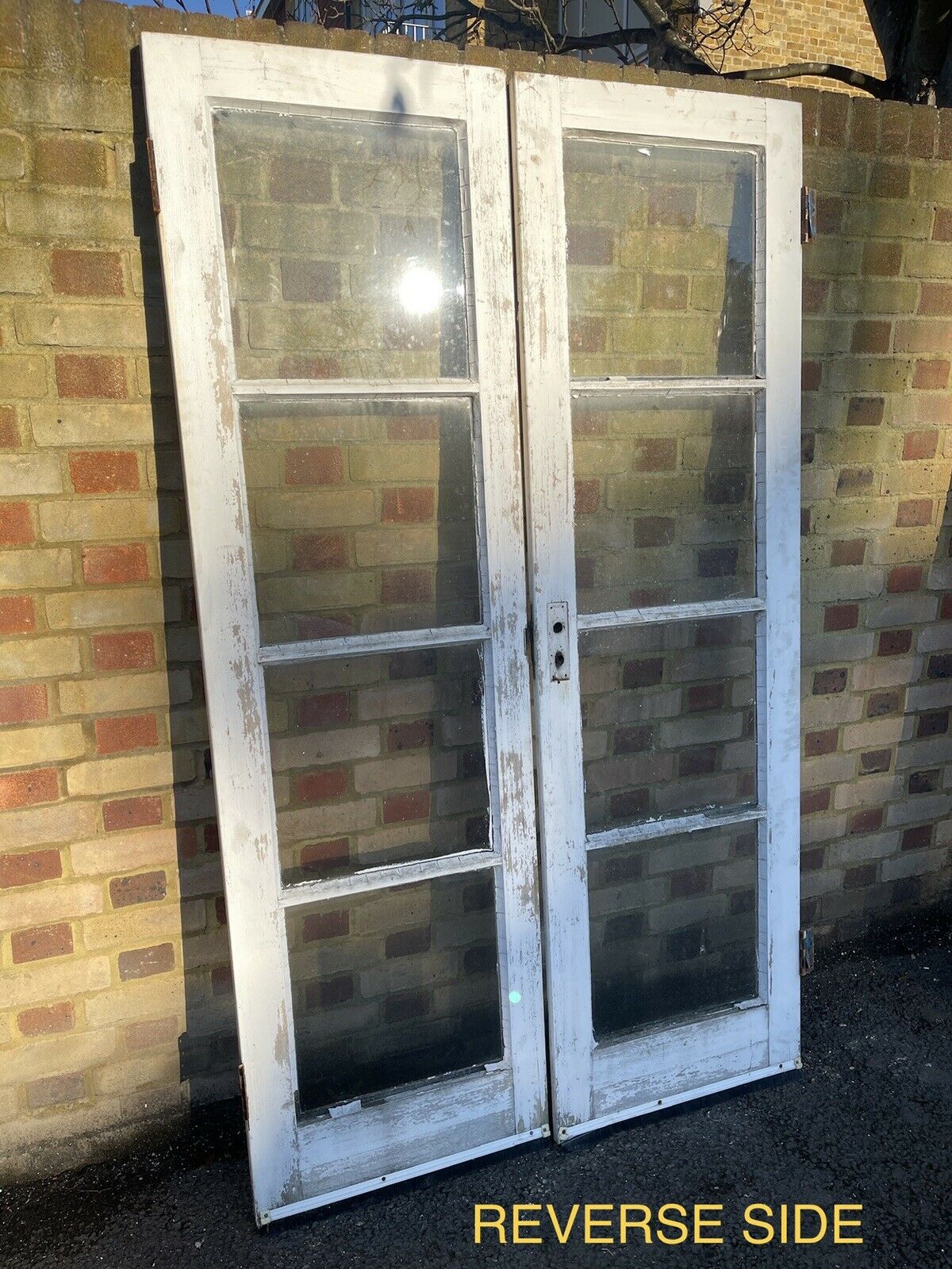 Reclaimed French Single Panel Glass Wooden Double Doors 1980 x 1185mm
