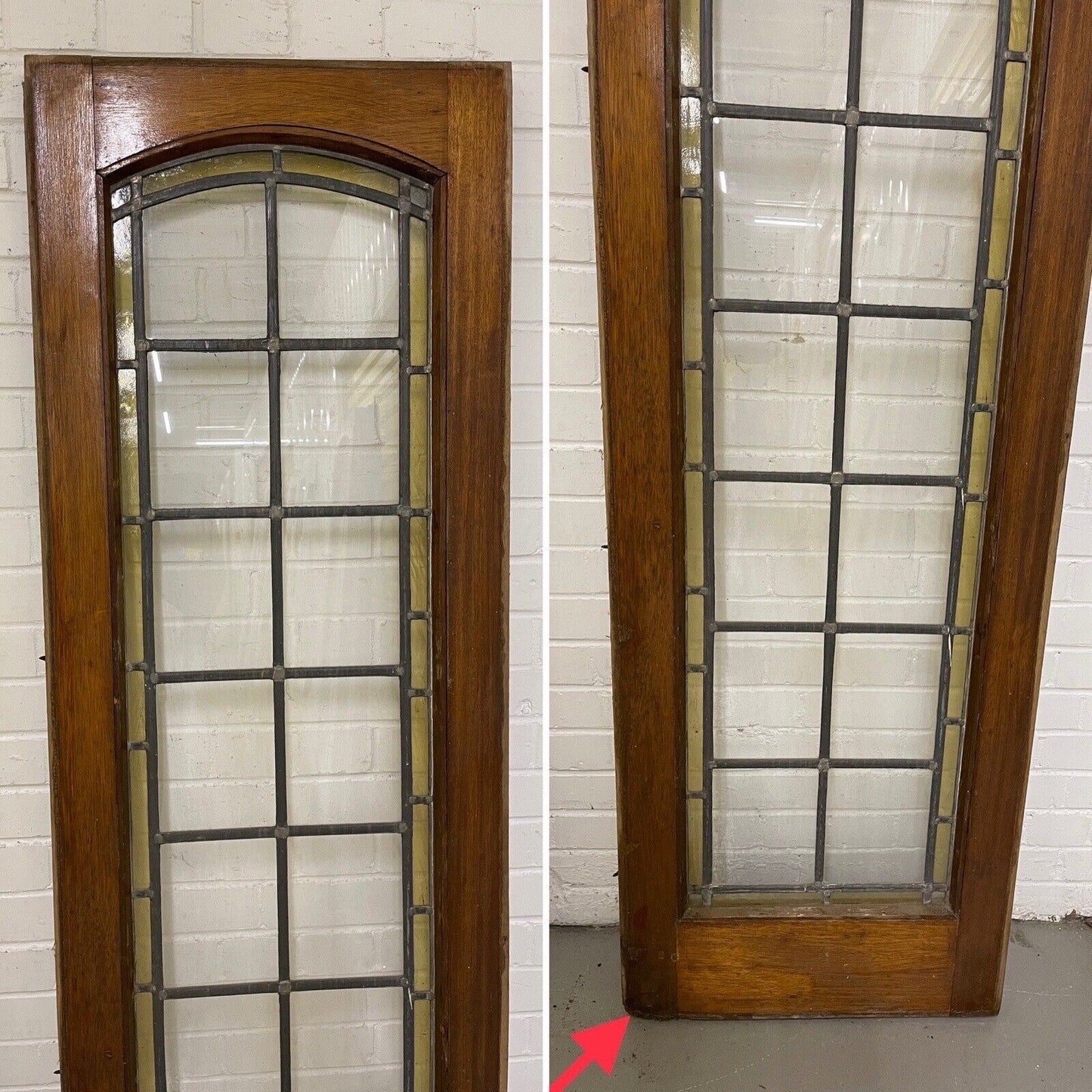 Reclaimed French Leaded Single Panel Glass Wooden Double Doors With Side Panels