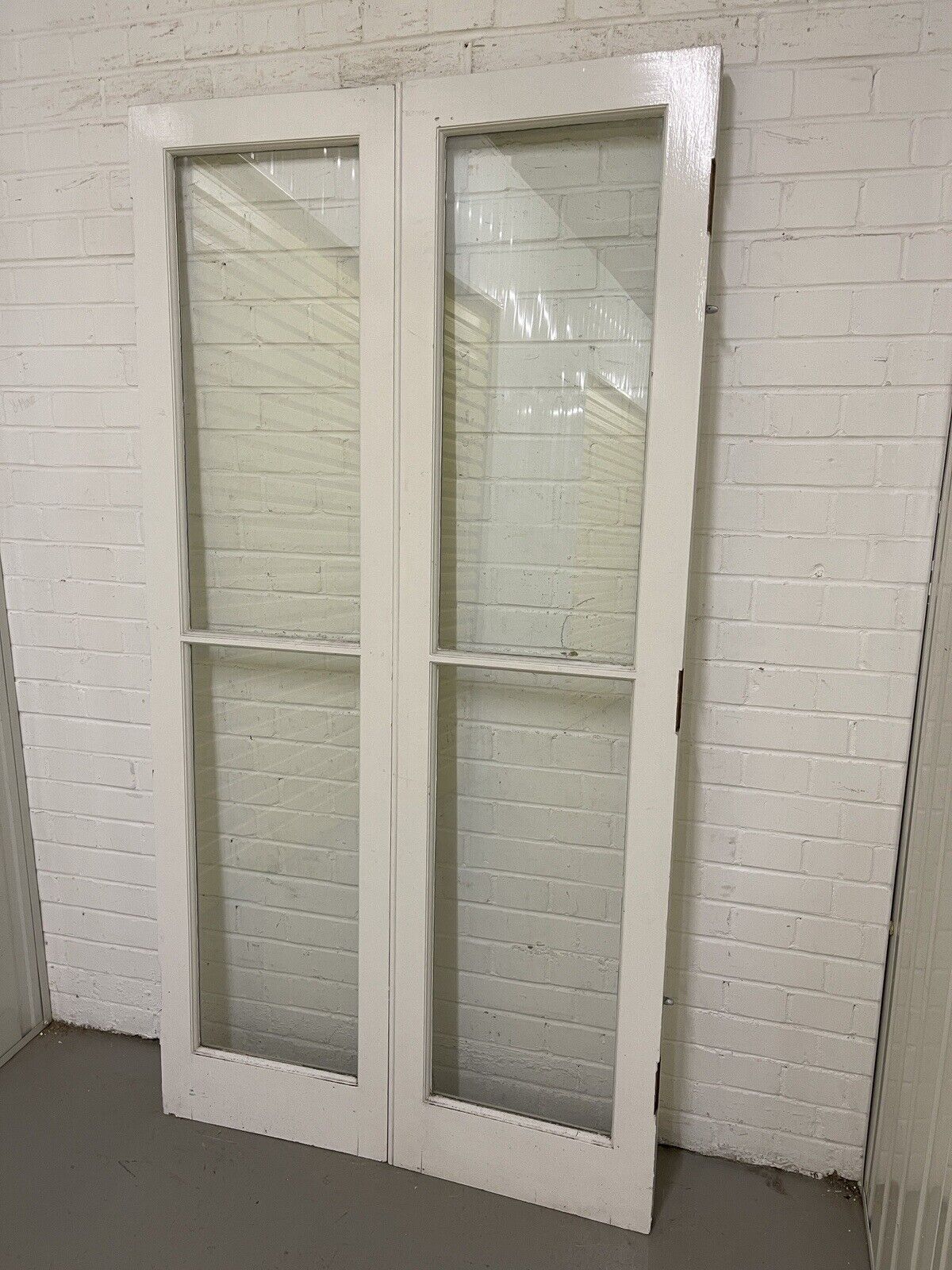 Reclaimed French Toughened Single Panel Glass Wooden Double Door 1930 x 1004mm