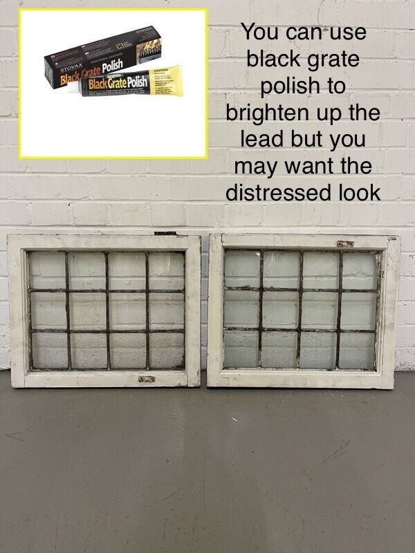 Pair Of Reclaimed Leaded Light Panel Wooden Windows 450 x 555mm 450 x 555mm