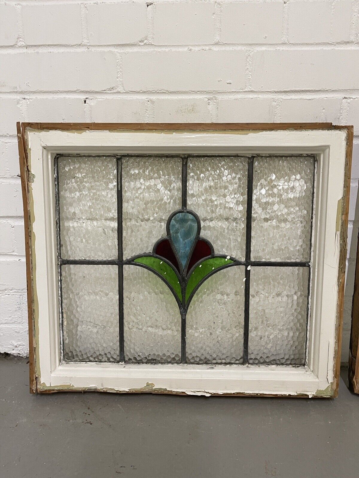 Reclaimed Leaded Light Stained Glass Art Nouveau Wooden Window Panel