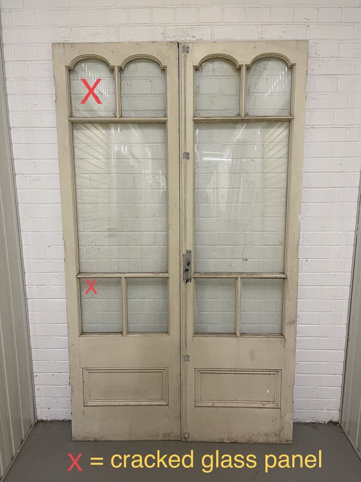 Reclaimed Edwardian French Single Panel Glass Wooden Double Doors 2070 x 1210mm