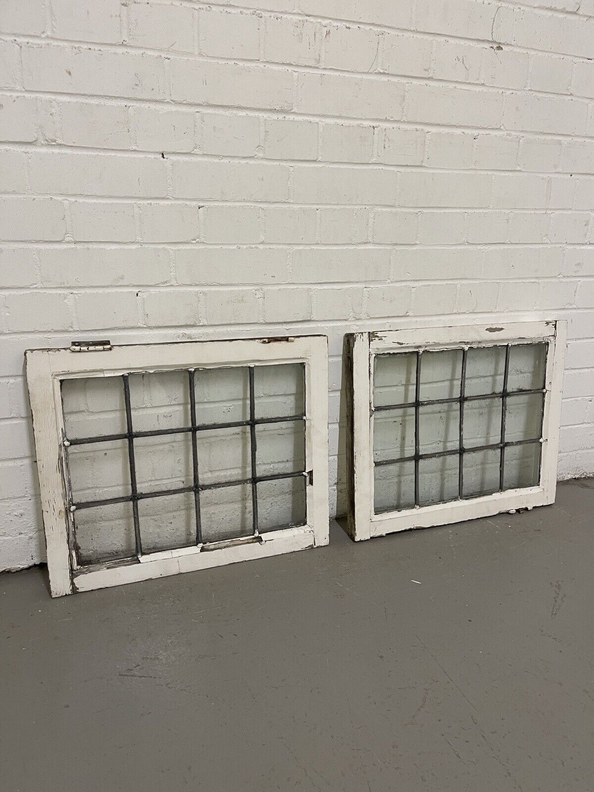 Pair Of Reclaimed Leaded Light Panel Wooden Windows 450 x 555mm 450 x 555mm