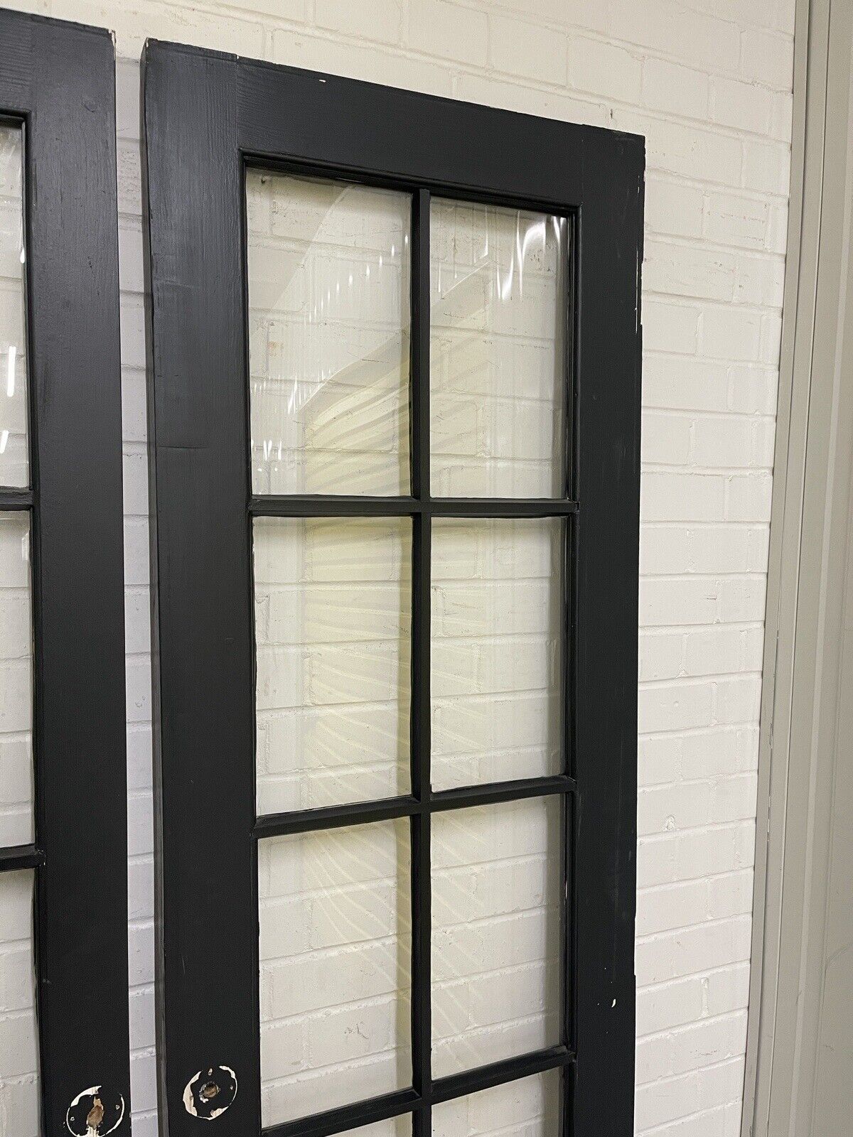 Reclaimed French Single Panel Glass Wooden Double Doors 2093 x 593 2095 x 608mm