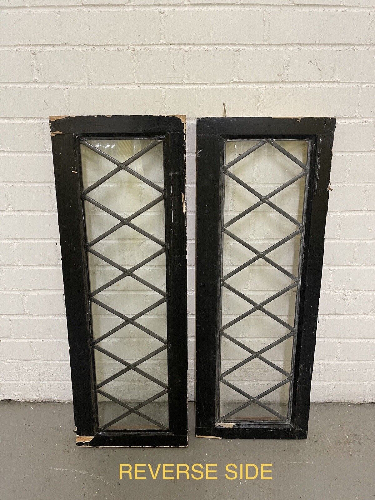 Job Lot Of 11 Reclaimed Leaded Light Diamond Panel Wooden Windows