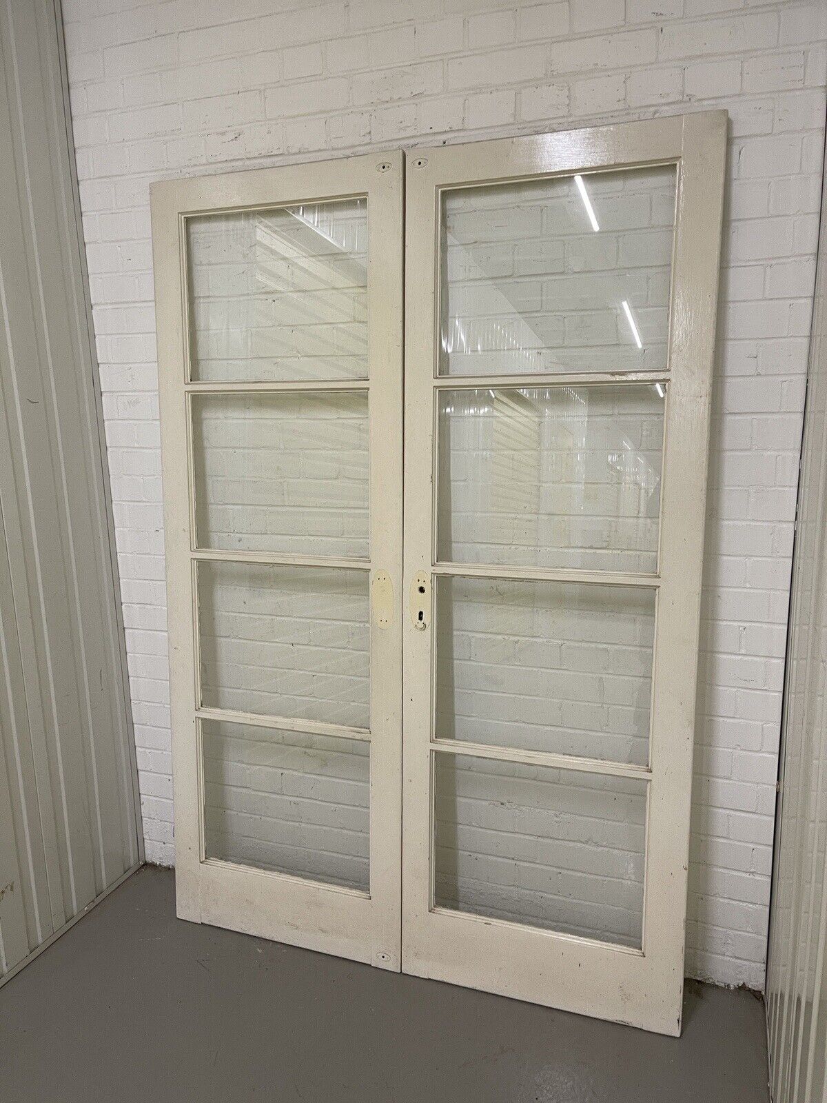 Reclaimed Old French Single Panel Glass Wooden Double Doors 1975 x 1357mm