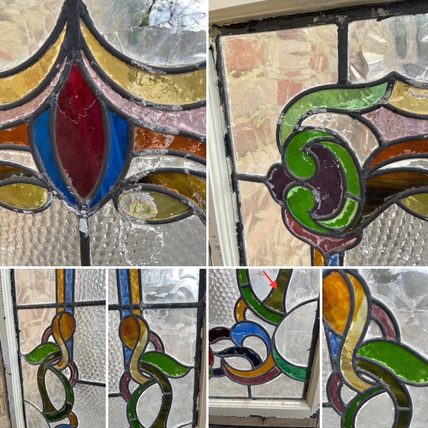 Job Lot Of Four Reclaimed Leaded Light Stained Glass Art Nouveau Window Panels