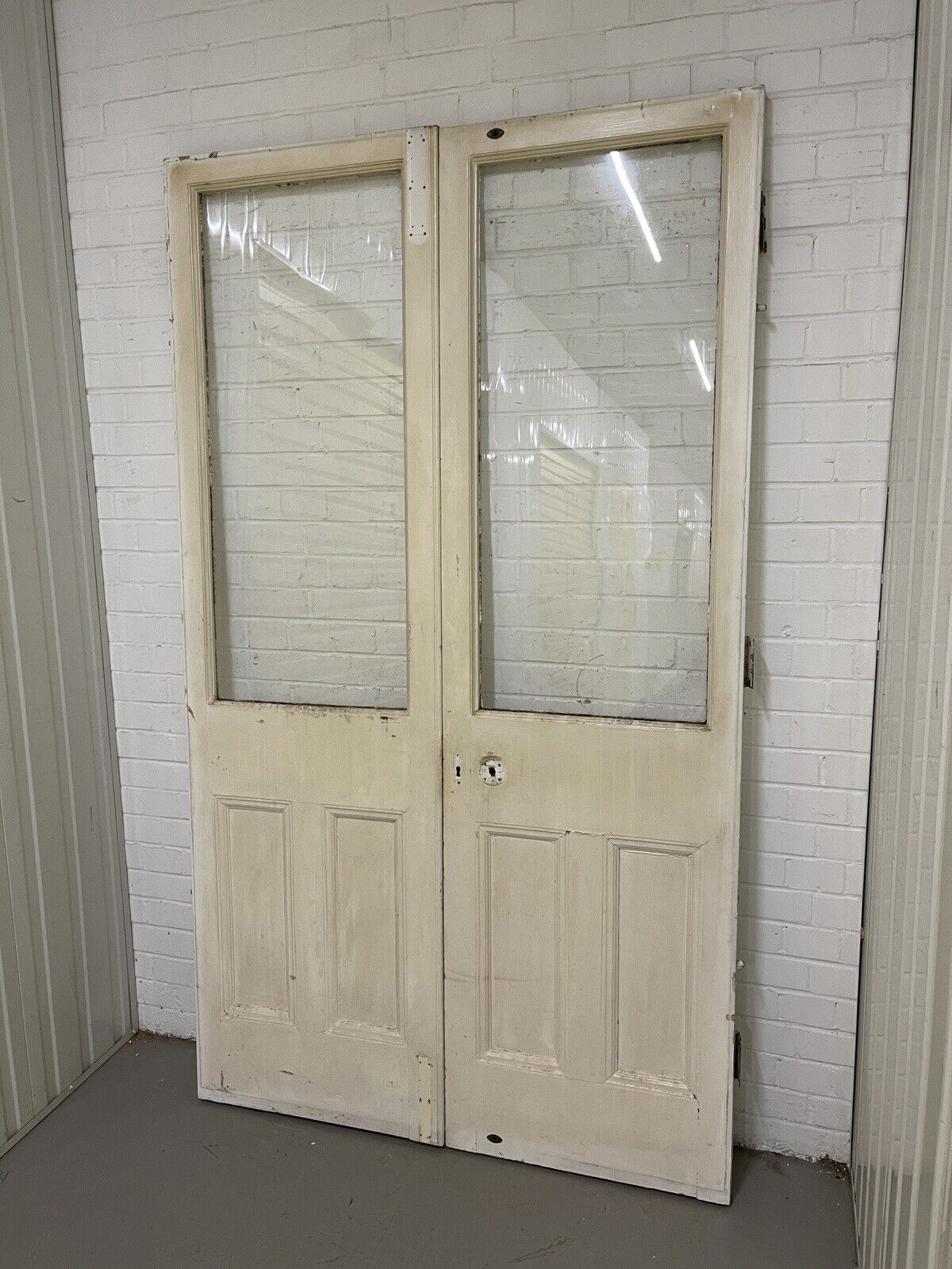Reclaimed Old French Single Panel Glass Wooden Double Doors 2155 x 1243mm