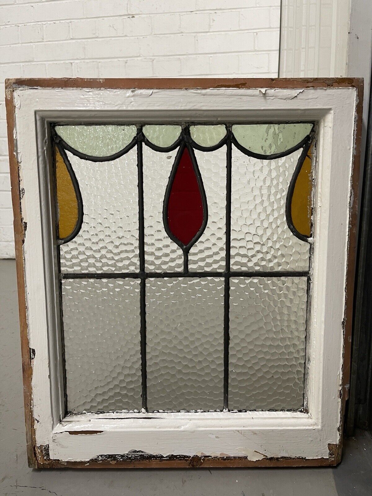 Reclaimed Leaded Light Stained Glass Window Panel 430 x 505mm
