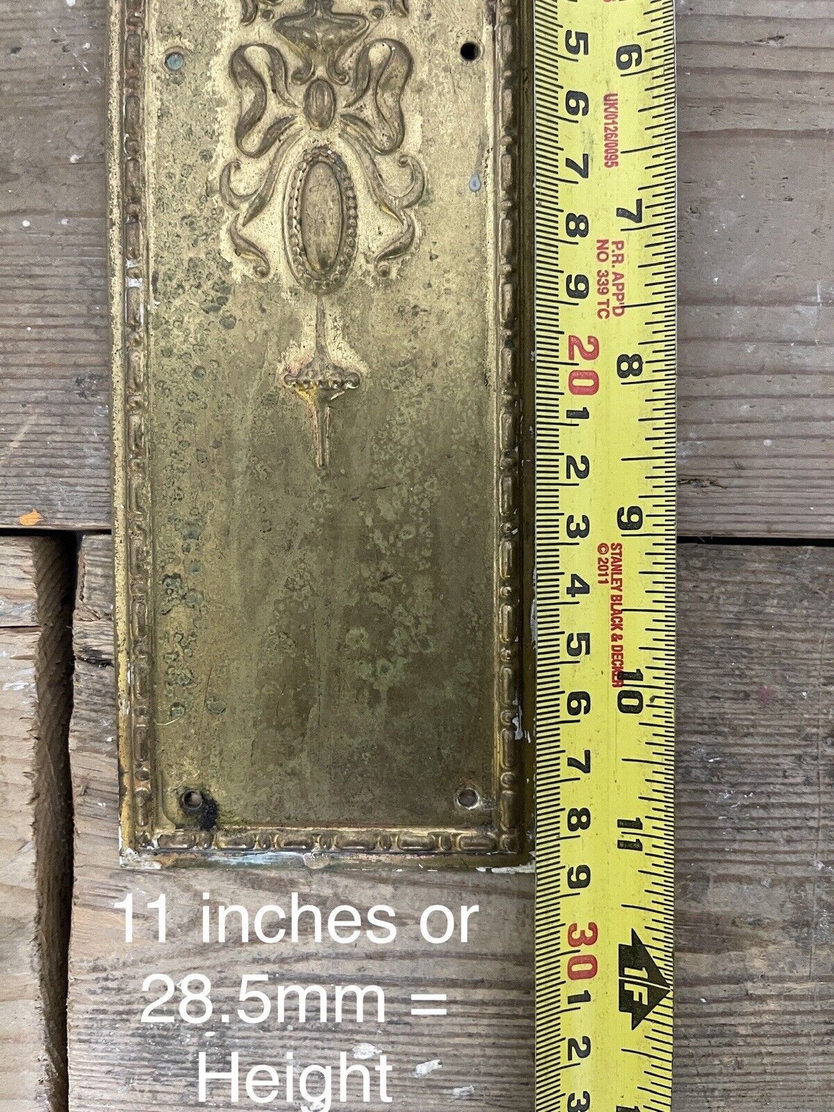 Reclaimed Brass Art Nouveau Embossed Finger Plate Push Door Handle No. RD533873