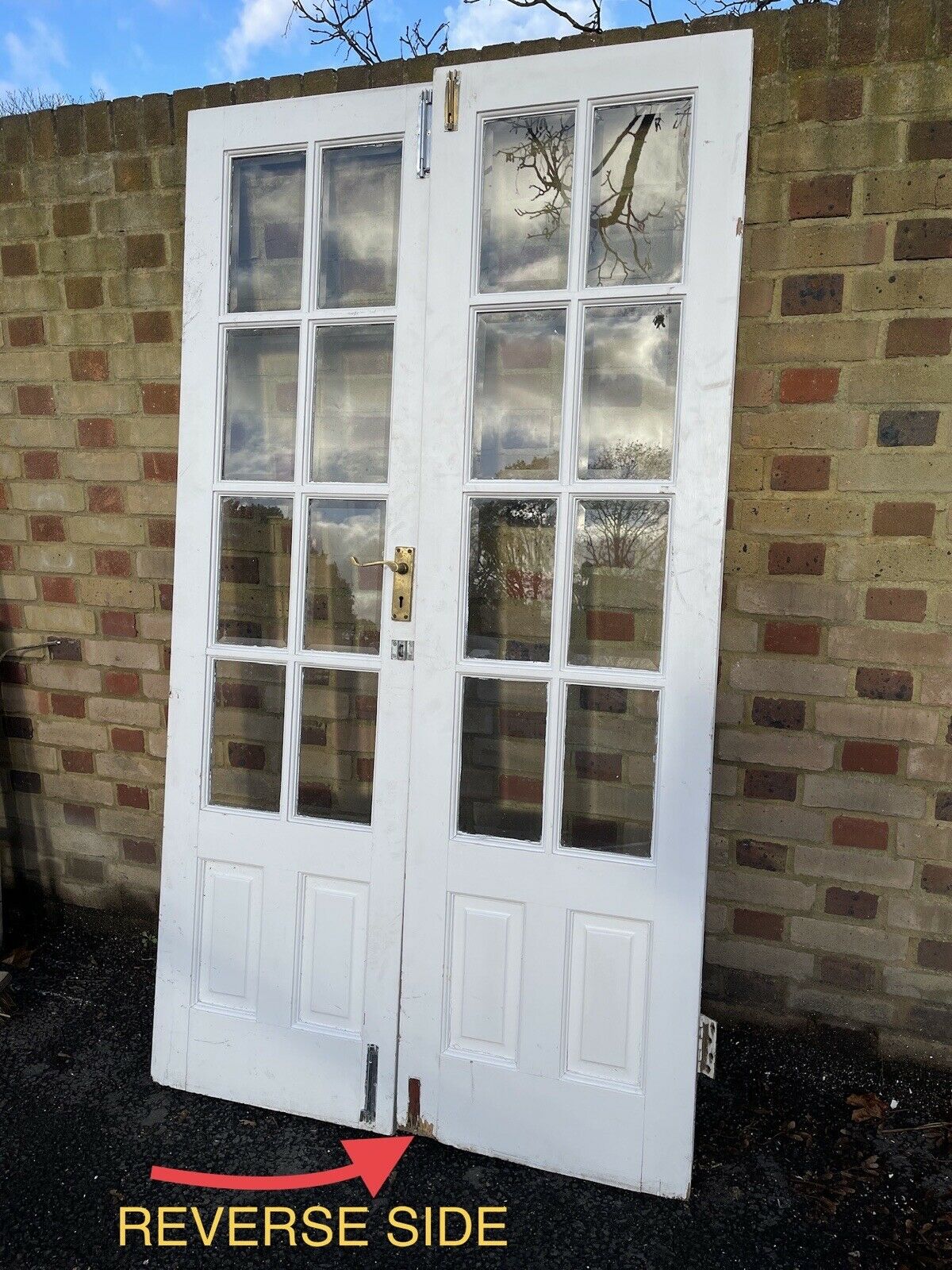 Reclaimed French Single Panel BEVELLED Glass Wooden Double Doors 1980 x 1100mm