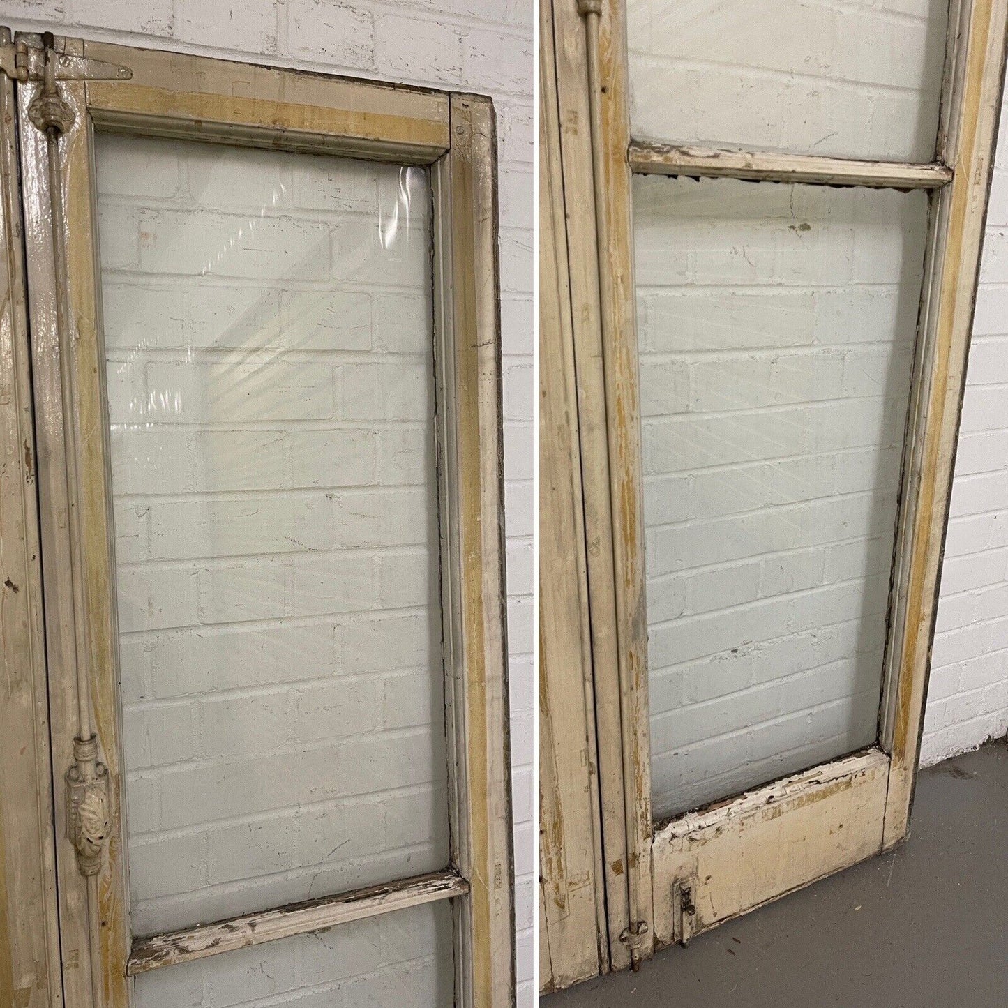 Reclaimed Old French Single Panel Glass Wooden Double Doors  1975 x 1068mm
