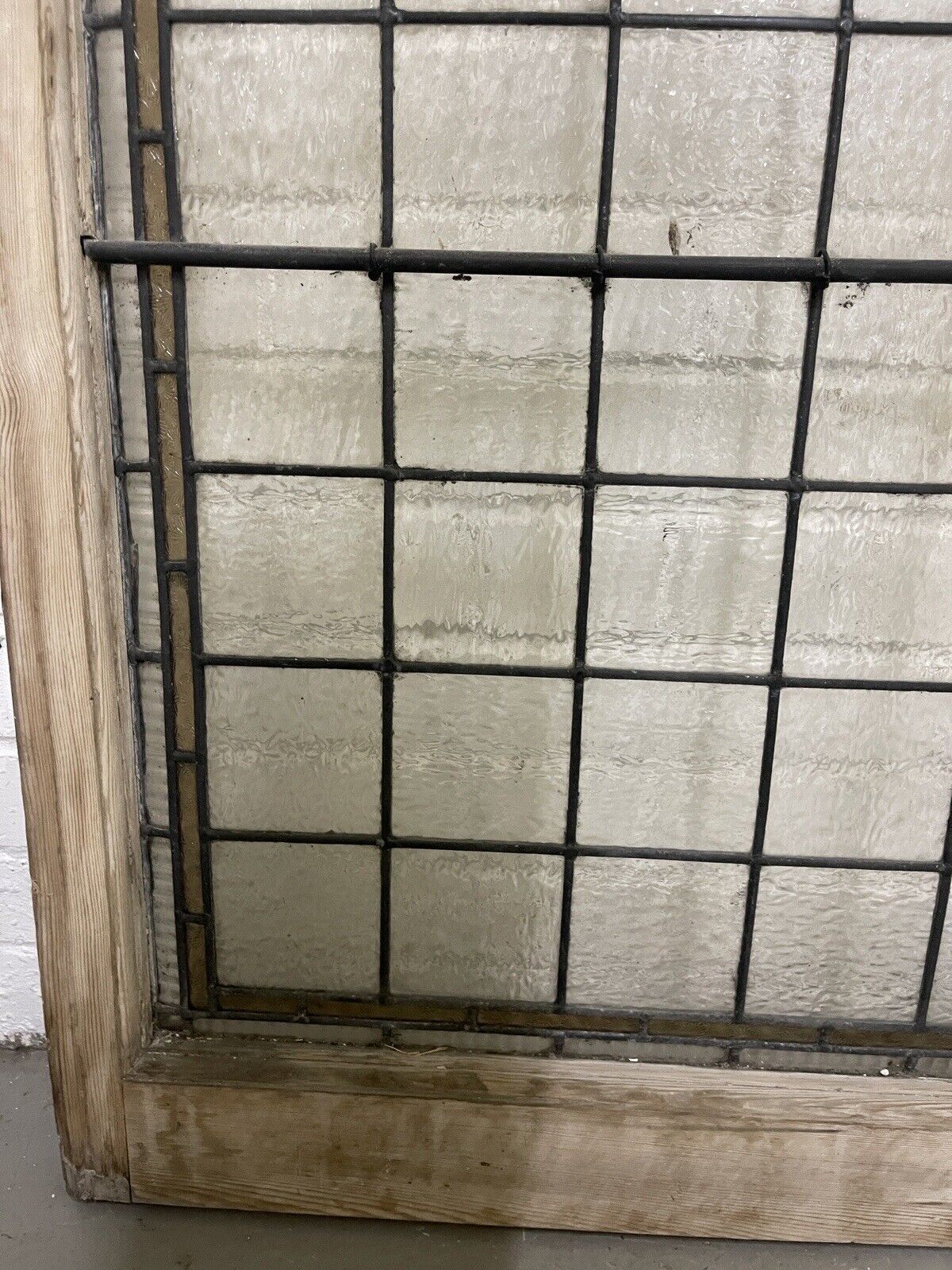 Pair Of Reclaimed Leaded Light Stained Glass Wooden Window Panels