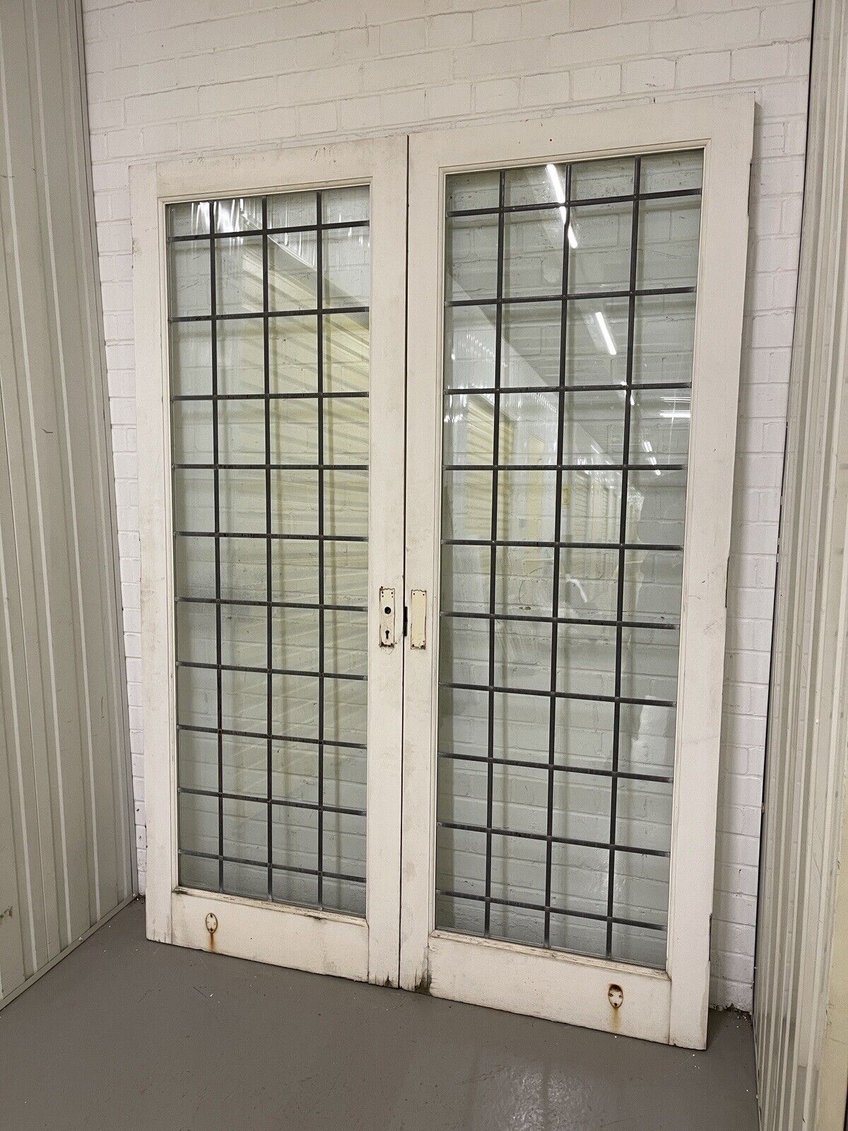 Reclaimed French Double Glazed Leaded Glass Wooden Double Doors 2122 x 1525mm