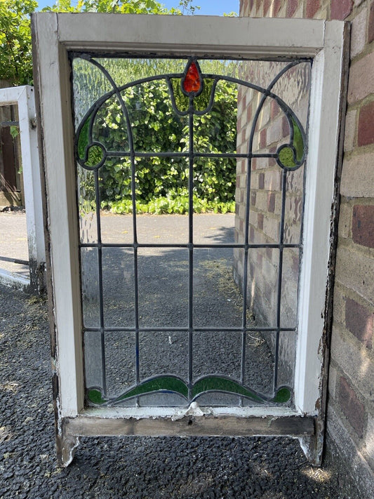 Reclaimed Leaded Light Stained Glass Art Nouveau Window Panel 835 x 530mm